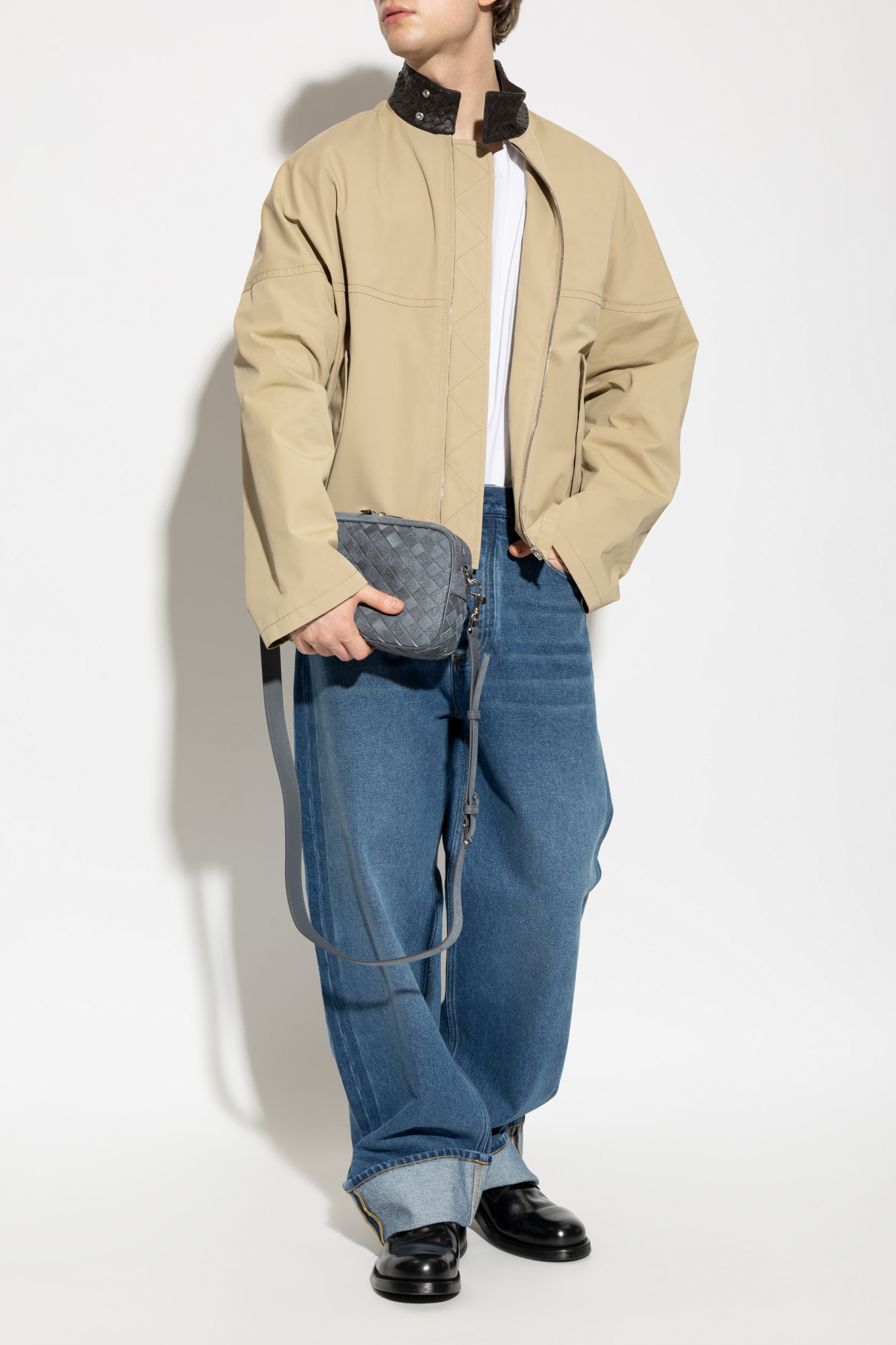 Beige Jacket with decorative stand-up collar Bottega Veneta